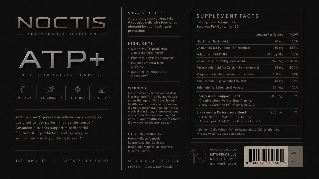 NOCTIS ATP+ Supplement Facts and label