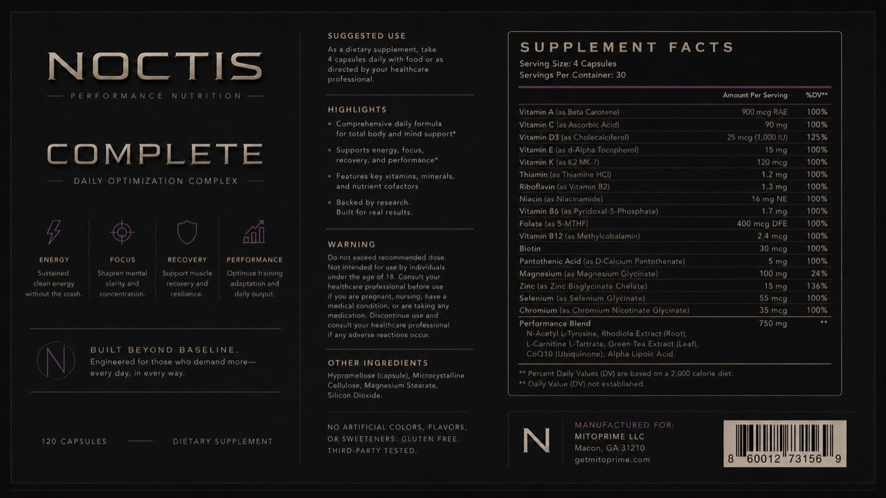 NOCTIS Complete Supplement Facts and label