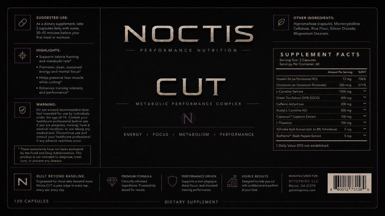 NOCTIS Cut Supplement Facts and label