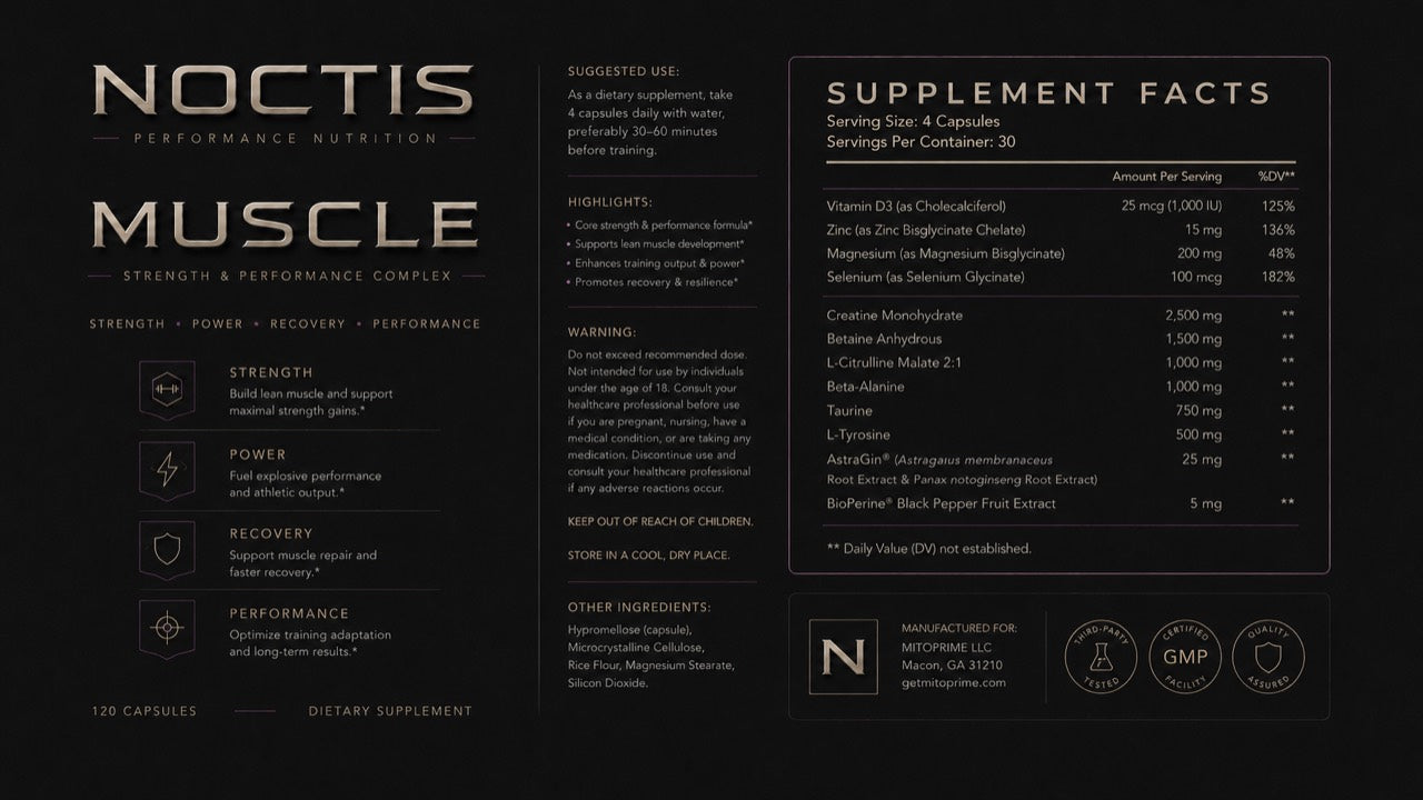 NOCTIS Muscle Supplement Facts and label