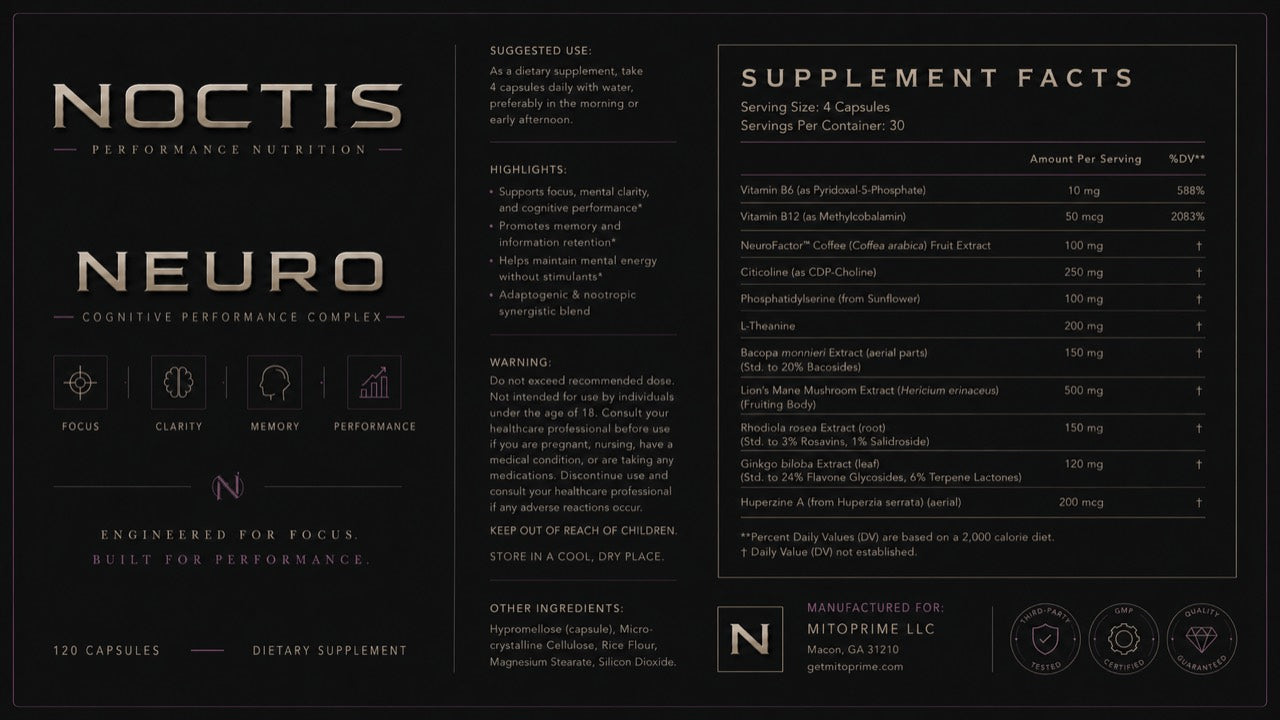 NOCTIS Neuro Supplement Facts and label