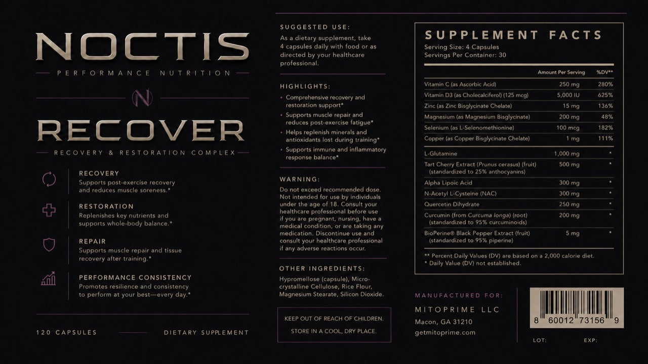 NOCTIS Recover Supplement Facts and label